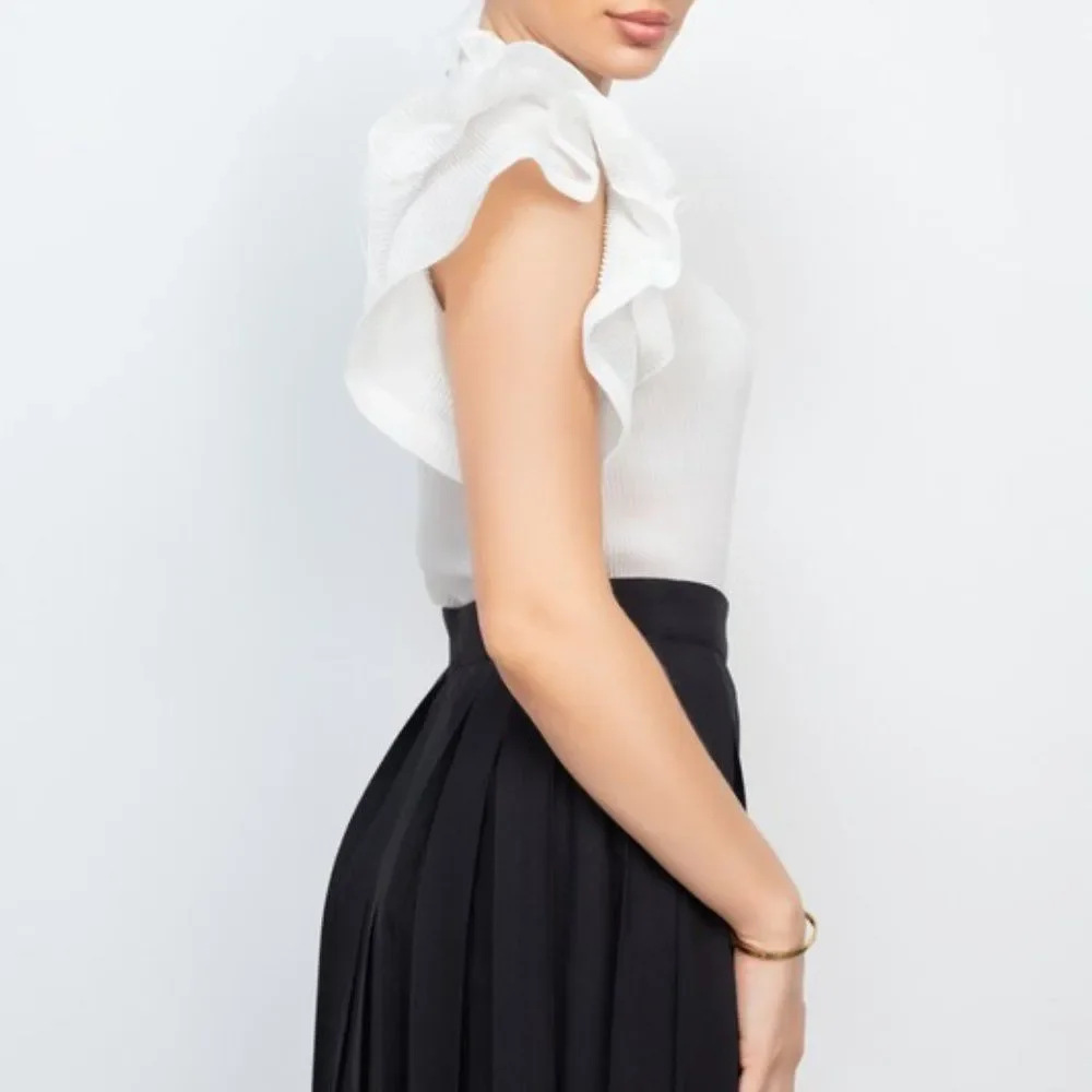 Off White Short Sleeve Ruffle Top - Picture 2 of 3